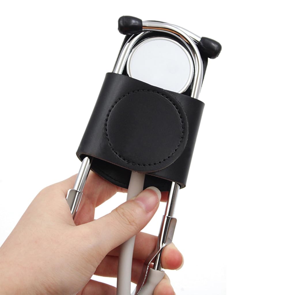 HANNEA Leather Stethoscope Holder Doctor Stethoscope Holder Clip Universal Stethoscope Holder for Waist Belt Portable Stethoscope Holder with Metal Back Clip