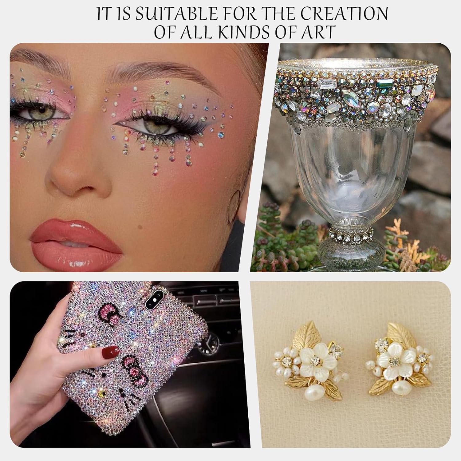 MAYCREATE 3D Nail Charms Crystal Nail Gems for Nail Art, Crystal Bow Nail Art Gems Flat Nail Jewels Decorations Aurora Flowers Chains Nail Stuff for Nail Art Decoration Design DIY Crafting