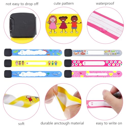 Climberty® Kids Safety ID Wristband 12 Pack Waterproof PVC Write-on Anti-Lost Identification with Buckle for Travel Outing Group Activity 19.2cm x 2.15cm 2 PCS