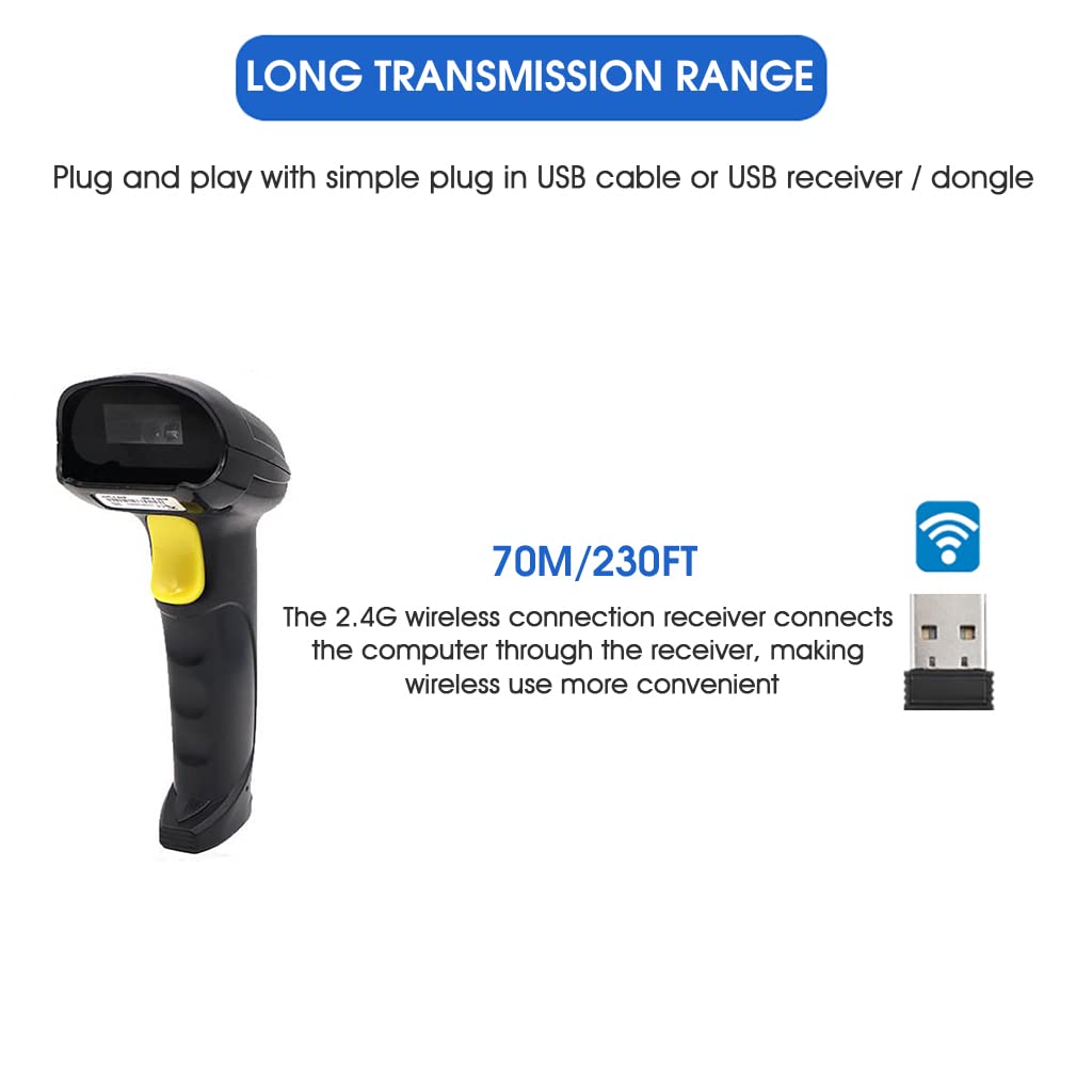 Serplex 1D Barcode Scanner Wireless 2.4GHz Bluetooth Wireless & Wired Barcode Reader Handhold Bar Code Scanner for Factory,Store, Supermarket, Warehouse