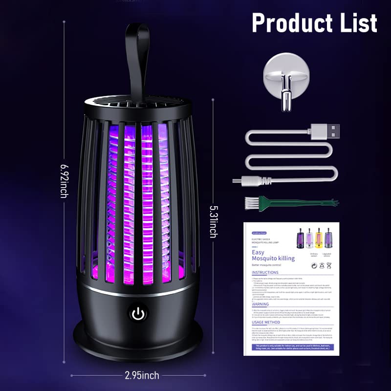 HASTHIP UV Mosquito Mosquito Killer Lamp with Night Light and1200mAh Battery, Quiet Electronic Insect Killer Machine and All Common Flies, Hanging Electric Bug Zapper for Indoor Outdoor Camping