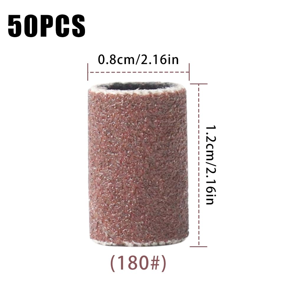 Verilux 50pcs Fine Grits Sanding Band, Mini Drill Machine Heads, 180 Grit Nail Manicure Sanding Band Sand Piece Set Nail Art Sanding Bands Gel File Gel Polish Remover Manicure Pedicure Nail Tools