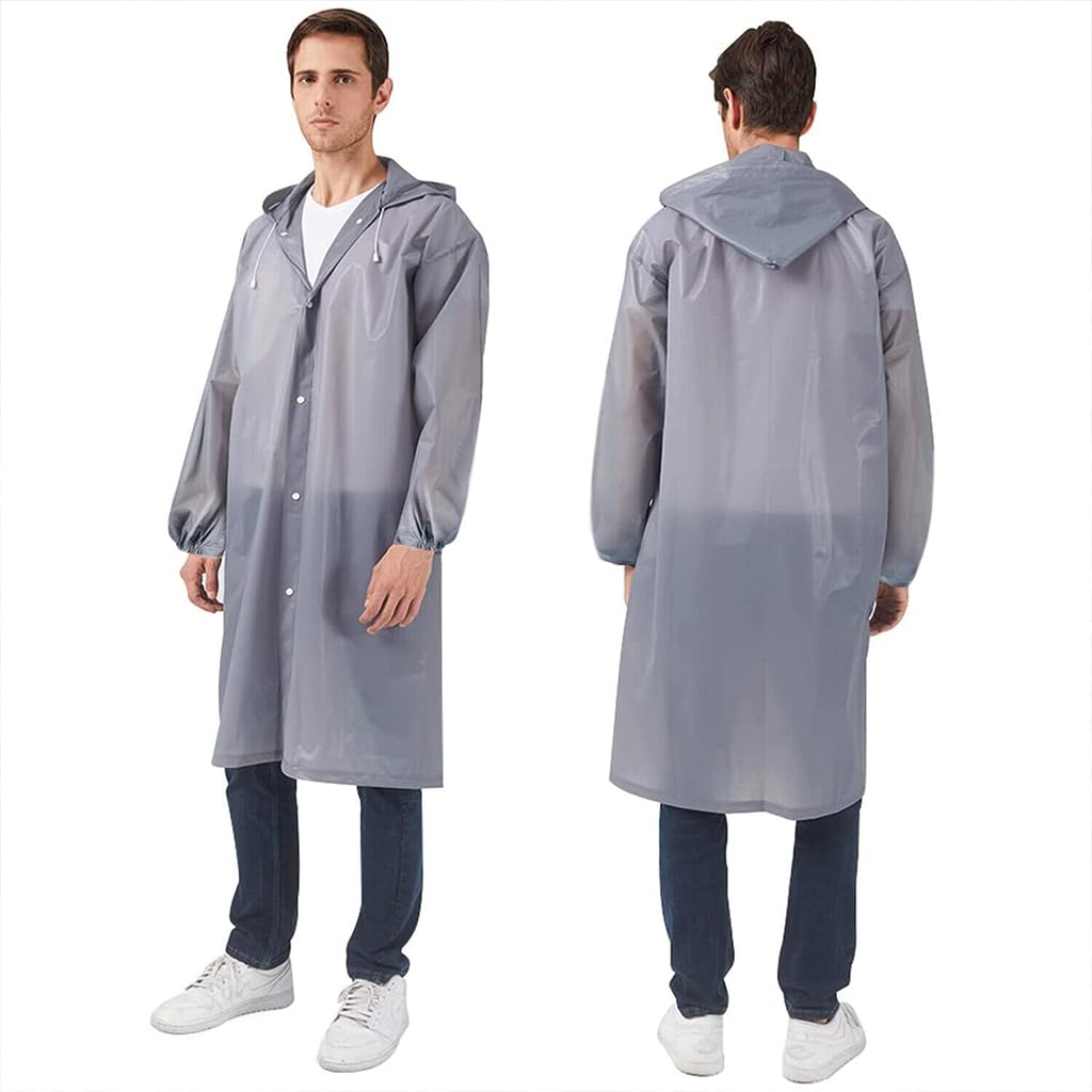 Optifit 2 Pcs Reusable EVA Raincoats with Hood Unisex Rain Ponchos Hooded Raincoat for Camping, Hiking, Music Festival & Outdoor Activities (Grey)