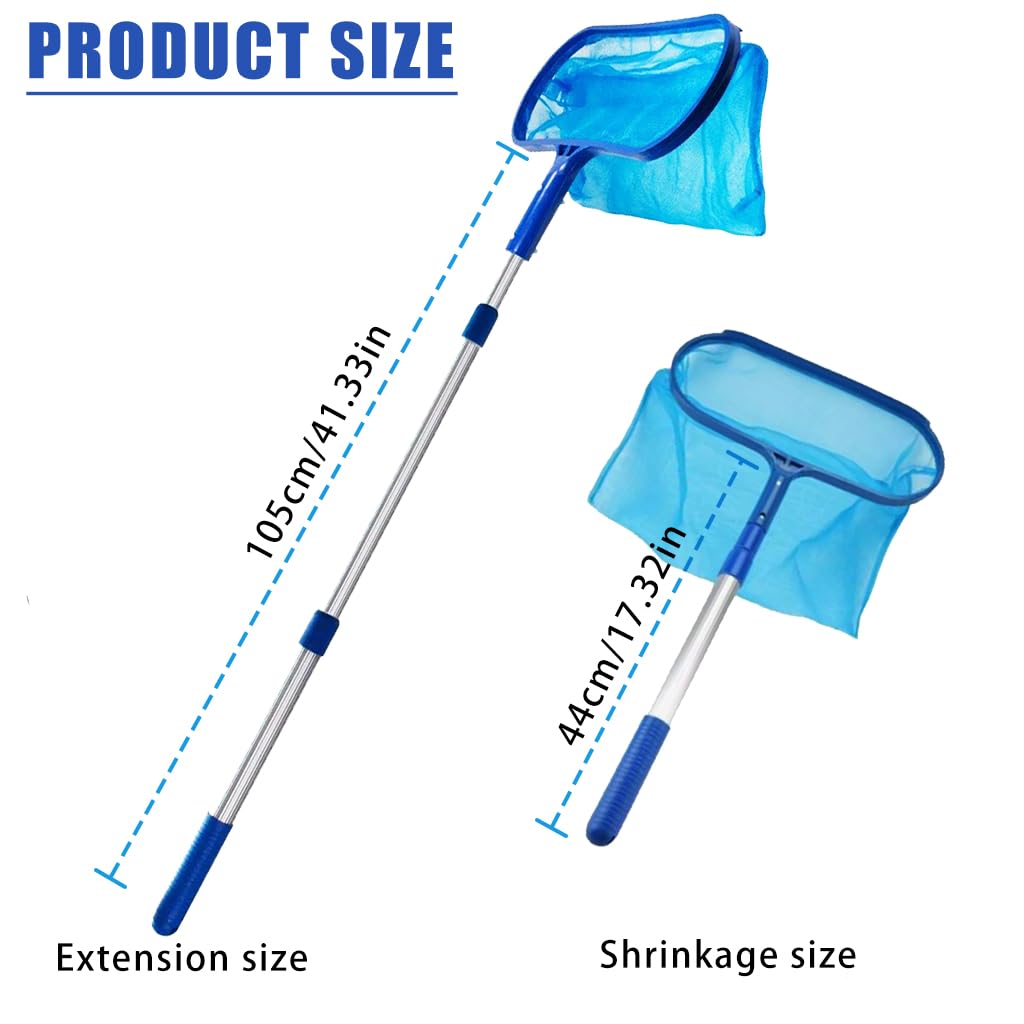 HASTHIP Swimming Pool Cleaning Net Long Handle Cleaning Net 44cm-105cm Retractable Cleaning Net for HomeHeavy Duty Deep Leaf Skimmer