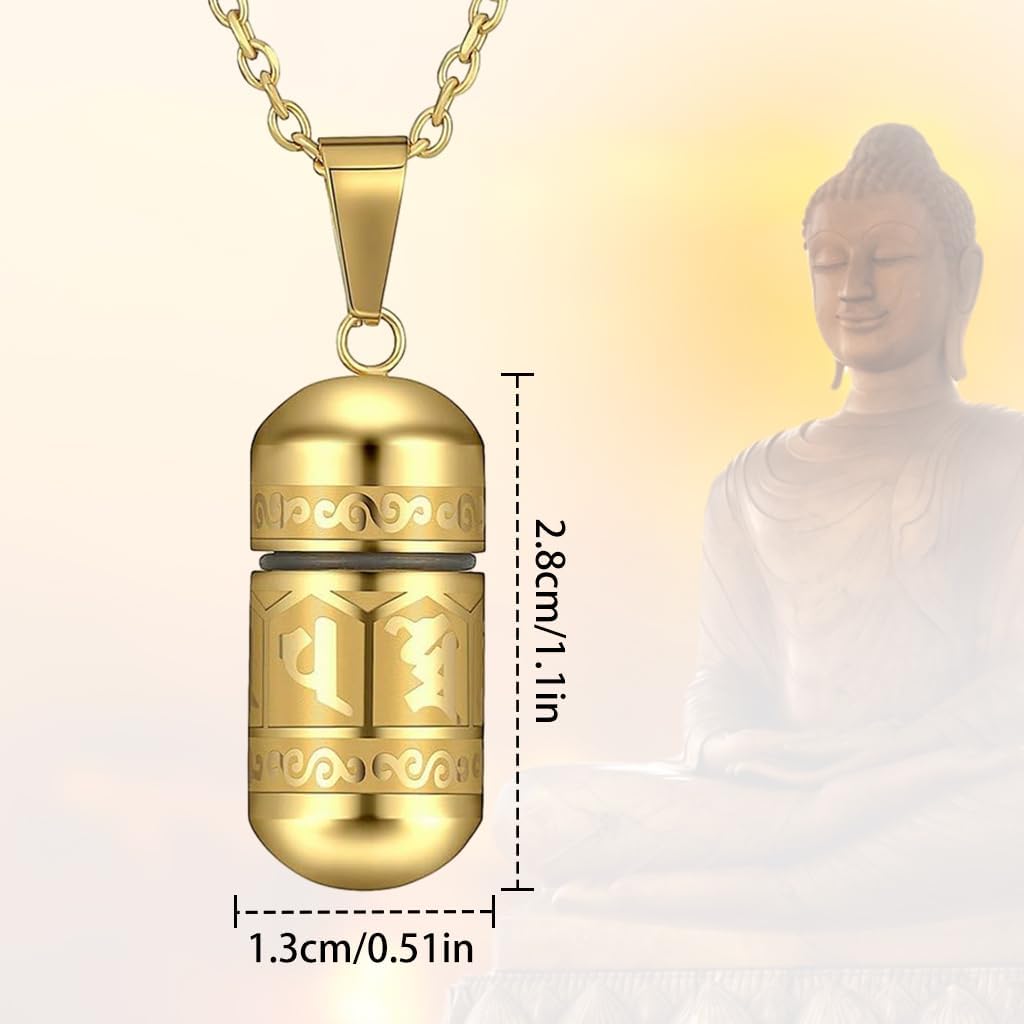 SANNIDHI Pill Case Capsule Necklace for Men Gold Titanium Steel Ash Pendant Necklace for Women Engraved Openable Empty Medicine Necklace Gift
