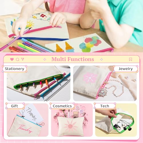 HASTHIP 10Pcs DIY Craft Blank Bag Canvas Makeup Pencil Pouch- Multipurpose Pen Pencil Case Cotton Canvas Cosmetic Bag Travel Cosmetic Bag, DIY Canvas Pencil Pouches Craft Gift for Kids