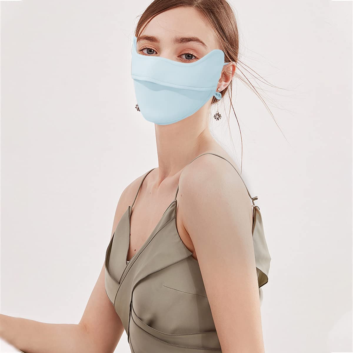 PALAY Sun Protection Mask Face Cover for Women, Fashion Cooling UV Mask Face Mask with Adjustable Ties, for Outdoor Sport Cycling Golfing - Washable, Reusable (Blue)