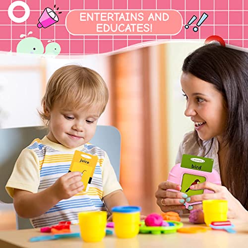 PATPAT Talking Flash Cards Learning Toys, English Words Learning Machine for Kids,Reading Machine with 112 Flash Cards Spelling Gifts for Preschool Kids Boys Girls Toddlers Age 2 3 4 5 6 7 8 - Pink