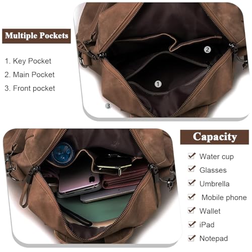 PALAY® PU Leather Backpack for Women Stylish College Bag for Girls Soft Travel Backpacks Vintage Shoulder Casual Handbags Sling Gifts Brown 2 PCS