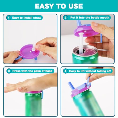 HASTHIP® 4 Pack Reusable Soda Can Lids with Silicone Straws BPA-Free Airtight Seal Spill-Proof Easy to Use Fits Standard 12oz 16oz Cans 3 PCS