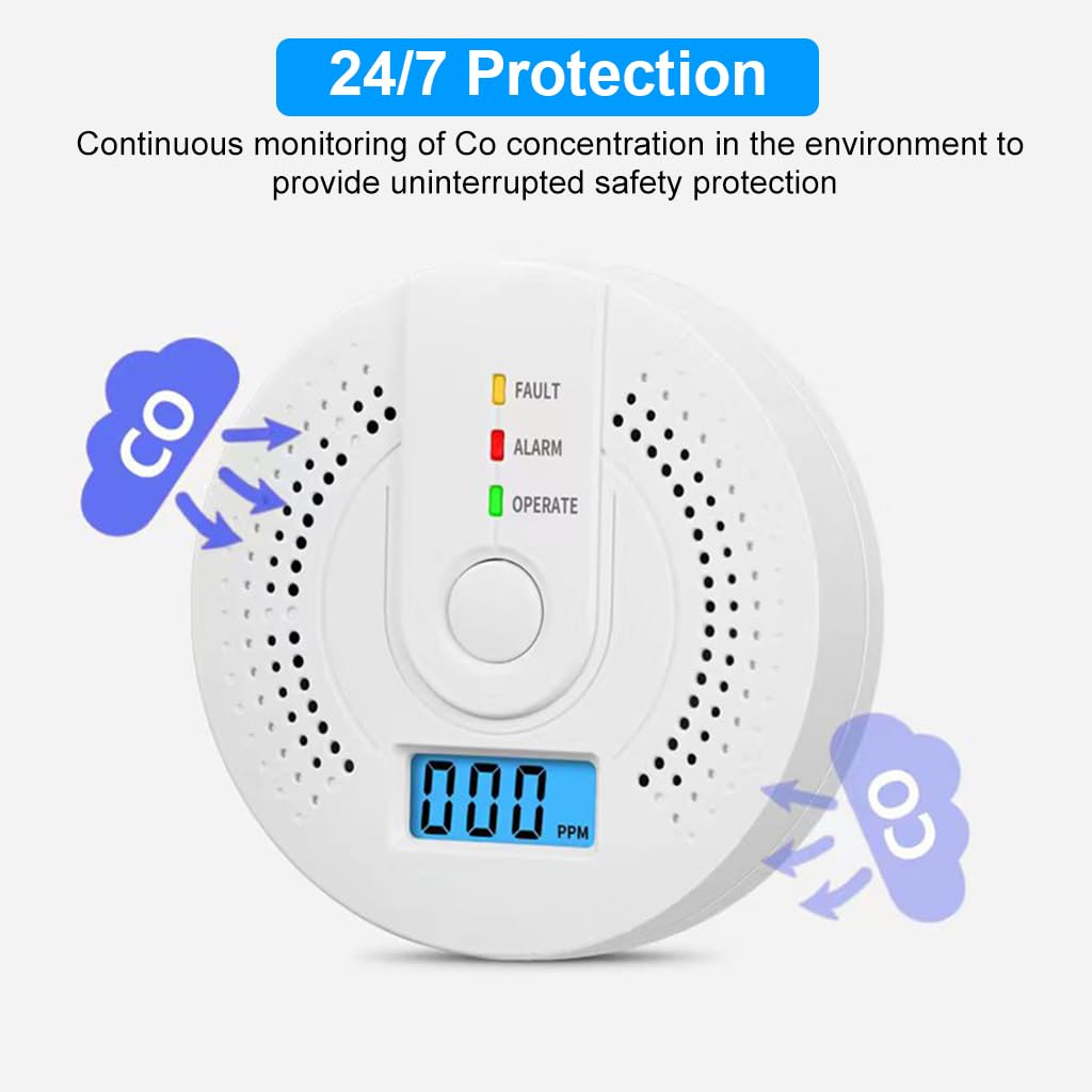 HASTHIP 3 Pack Carbon Monoxide Detectors CO Alarm Detector Carbon Monoxide Alarm with LCD Digital Display&LED Lights, 85DB Loud Carbon Monoxide Alarm Detector for Kitchen, Room (Battery Not Included)