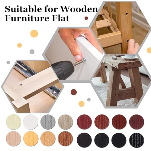 HASTHIP® 864 PCS Screw Covers Wood Stickers for Furniture 0.83 Inch Hole Waterproof PVC Caps Adhesive Grain Holes Wall Cabinets Bookcase Desk Self-Adhesive