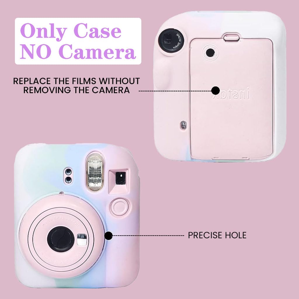 ZORBES Camera Case for Fujifilm Instax Mini 12 Soft Silicone Protective Case with Print Shoulder Strap, Anti-Scratch for Fujifilm Instax Mini 12 Camera Case Cover (Without Camera)