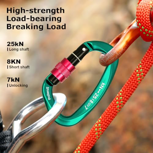 Proberos® Climbing Carabiner Snap Hook D-Shape Screwgate Locking 25KN Heavy Duty Aviation Aluminum for Various Activities 10 x 5.8 cm 3PCS