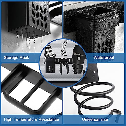 HASTHIP® 3 in 1 Hair Dryer Stand for Wall Mounted Rack Blow Holder Styling Care Tool Organizer Storage Basket with Plug Hook Black 3PCS
