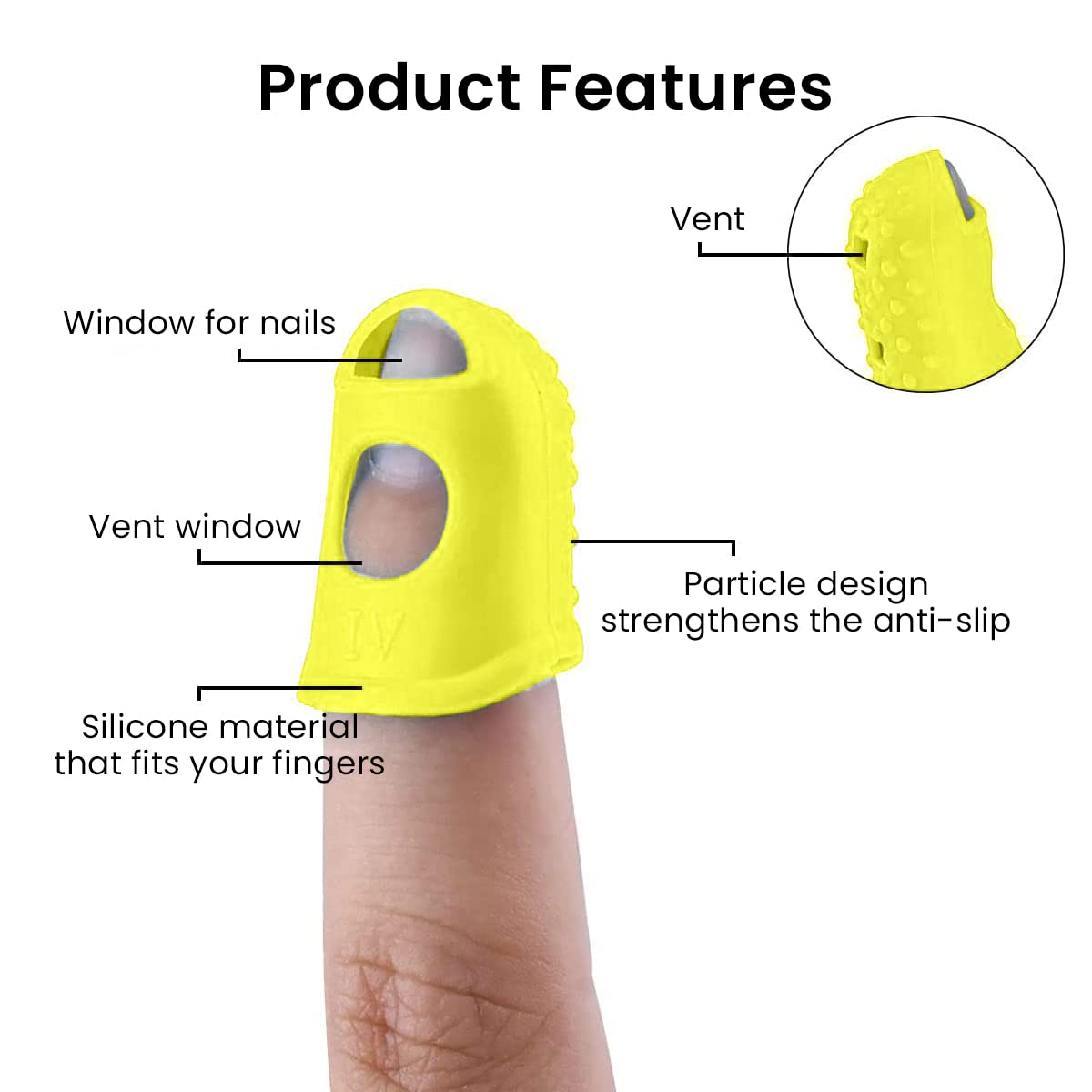 PATPAT 10Pcs Guitar Finger Protector, 20mm Silicone Guitar Fingertips Guards, Anti Slip Fingertip Protectors, Finger Picks Protector Plectrum Anti-Scalding for Guitar Playing Men Women Yellow