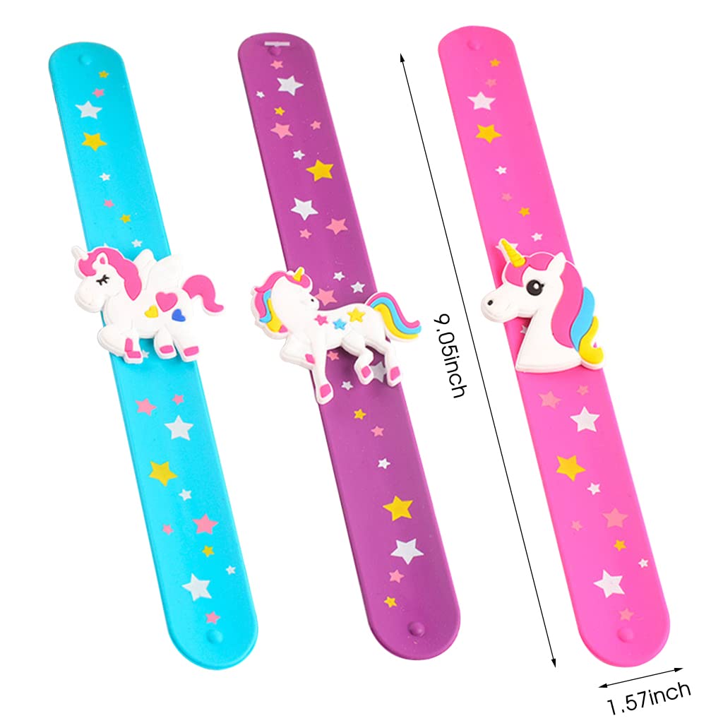 PALAY 3pcs Unicorn Slap Bracelets Silicone Animal Snap Wristbands Birthday Party For Girls Gifts Favors