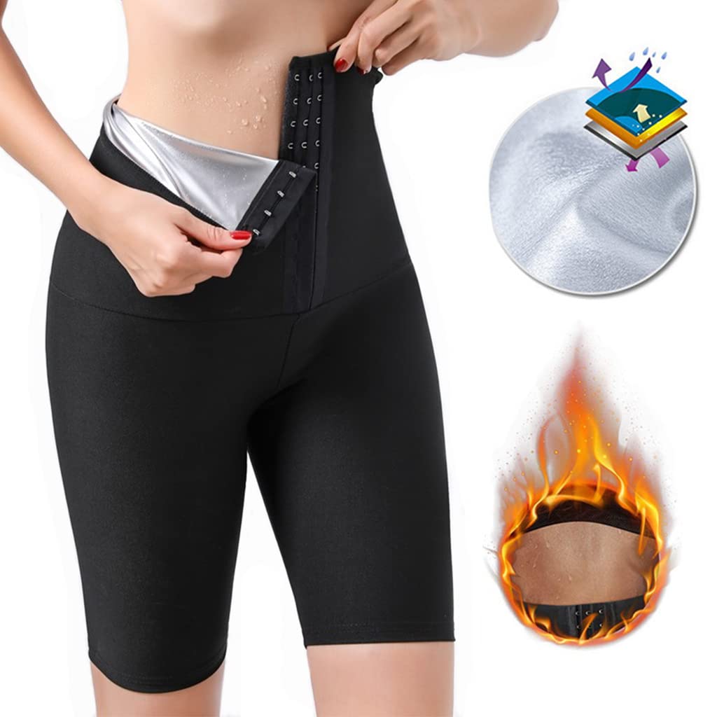 Optifit Hot Sweating Shapewear Pant for Women, Fat Burning Body Shaper for Tummy and Hips, Slimming Capri Pant Sauna Waist Cincher for Weight Loss with Neoprene Blue Film Coating Lining