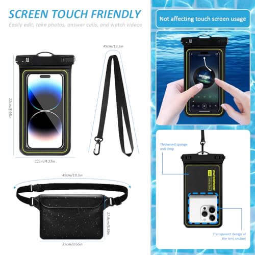 GUSTAVE Waterproof Waist Bag & 7'' PVC Waterproof Phone Bag Semi-transparent Touch Screen Waist Dry Bag IPX8 Waterproof Phone Bags Dry Bags for Kayaking, Canoeing, Boating, Hiking, Camping