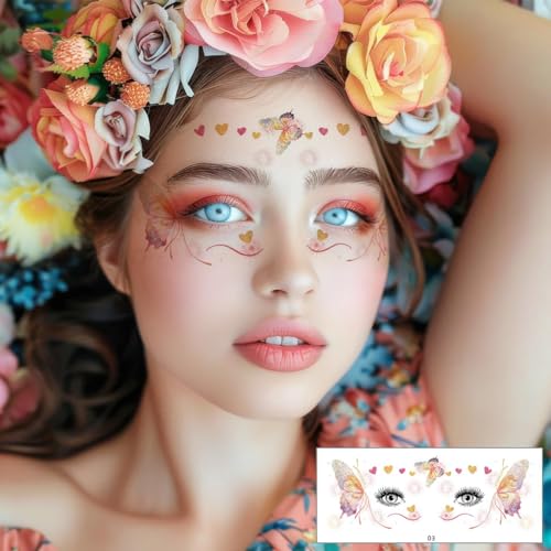 MAYCREATE® Tattoo Sticker Butterfly Colorful Glitter Butterfly Temporary Tattoos for Women Girls Waterproof Mehendi Tattoo Sticker for Eyes, Face, Hands, Body, Make Up