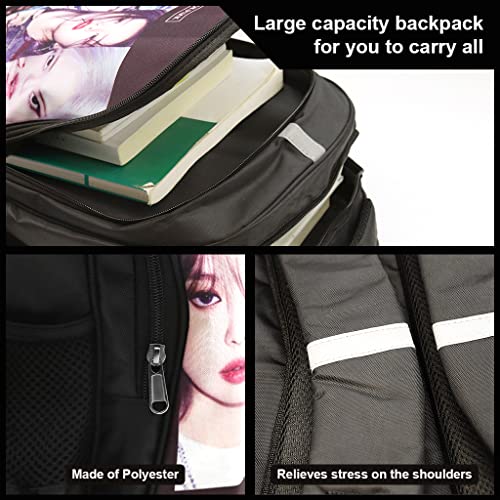 PALAY Blackpink Bag for Girls, Blackpink Kpop Theme Prints School Backpack, Blackpink Laptop Backpack, Large Capacity College School Bag for Boys Girls, Blackpink Fans Gift (Black)