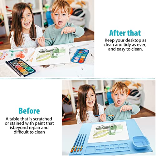 HASTHIP® 50 * 40cm Silicone Craft Mat for Painting Play Doh Clay Kids Non-Stick Multipurpose Sheet with Cleaning Cup Color Mixing Plate Arts Crafts Resin Casting 3PCS