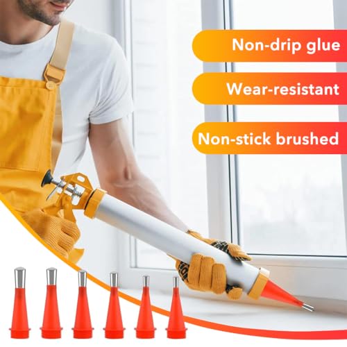 Serplex® 48PCS Nozzles for Caulking Gun Stainless Steel Replacement with 6 Adapter Universal Glass Adhesive Acrylic Caulk Rubber Sealant Latex