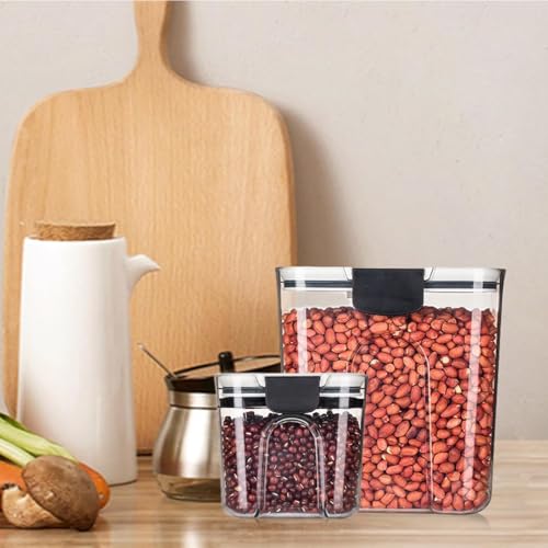 HASTHIP® 2 Pcs Clear Plastic Airtight Food Flour and Sugar Baker's Kitchen Storage Organization Container Canister Set (Black)