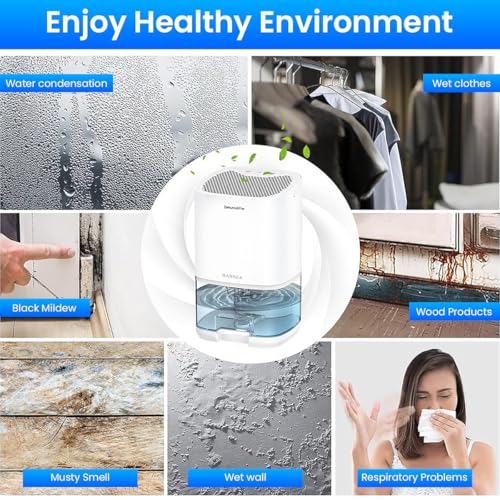 HANNEA® Dehumidifier Daily Dehumidification Capacity Up to 350ML Dehumidifier for Room Moisture for Spaces Between 50-280 ft² Dehumidifier for Wardrobe, Basement, Bedroom Full of Water Auto Shut Off