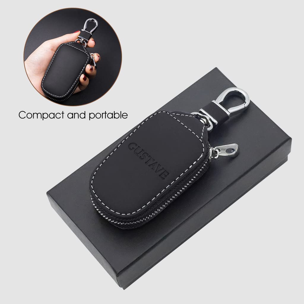 GUSTAVE Car Key Case, Smart Car Key Cover Protection PU Leather Car Key Chain Bag Car Smart Keychain Coin Holder Auto Remote Keyring Wallet