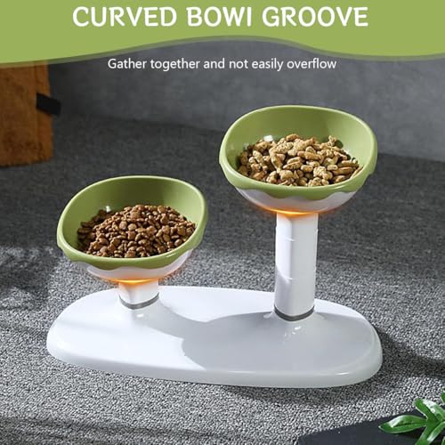 Qpets Cat Feeding Bowl, Dual Cat Bowl Design Tilted Cat Food Bowl for Cats, Water Bowl Food Bowl Adjustable Height Plastic Pet Food Bowl - 700ml