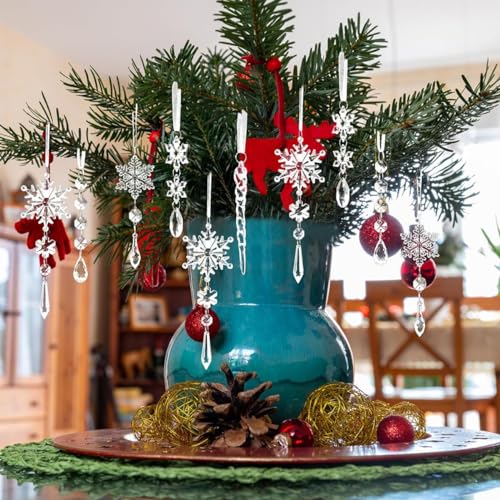 HASTHIP® 30PCS Christmas Tree Hanging Ornament Crystal Acrylic Ornaments for Transparent Snowflake Icicle