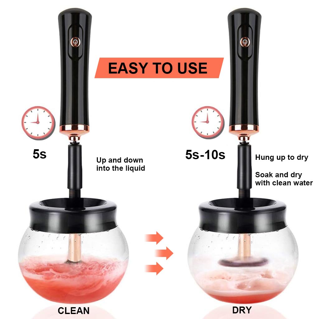 MAYCREATE Makeup Brush Cleaner and Dryer Machine, 2-in-1 Electric Cosmetic Automatic Brush Spinner with 8 Size Rubber Collars, Wash and Dry in Seconds, Suit for All Size Brushes