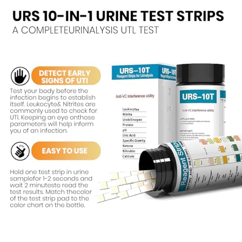 HANNEA® 100-Count Urinalysis Strips Quick UTIs Urine Test Dipsticks 10-Parameter Self Monitoring for Diabetes Electrolyte Imbalance Etc 2PCS