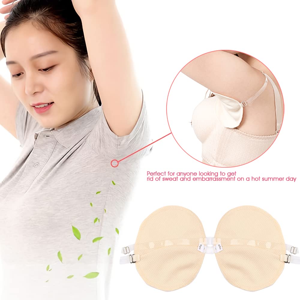 HANNEA 2pcs Cotton Underarms Sweat Pads for Women & Girls with Invisible Shoulder Strap-Armpit Sweat Pad,Washable & Resuable (complexion)
