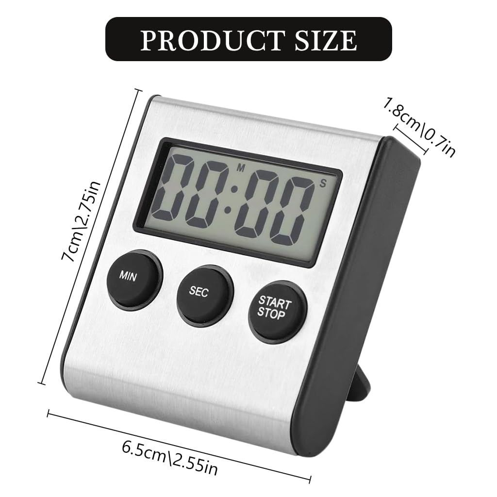 HASTHIP Kitchen Timer Digital Countdown, Magnetic Countdown Digital Timer with LCD Display, Stainless Steel Loud Alarm for Cooking Baking Gym Students