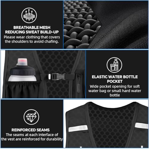Proberos® Hydration Backpack Running Vest with 500ml Water Bladder Outdoor Quick Dry Mesh Adjustable Belt Lightweight 3 Pockets Design Night Reflective for Hiking Biking Walking 3PCS