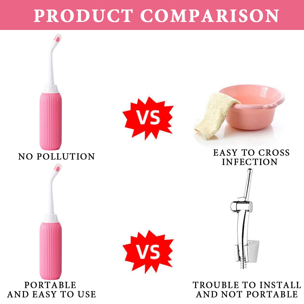 HANNEA 500ml Portable Jet Spray for Toilet Retractable Handheld Travel Portable Bidet with Bag/2 Nozzles, Toilet Postpartum Perineal Clean Childbirth Cleaner Outdoor, Camping, Travel Essentials-Pink