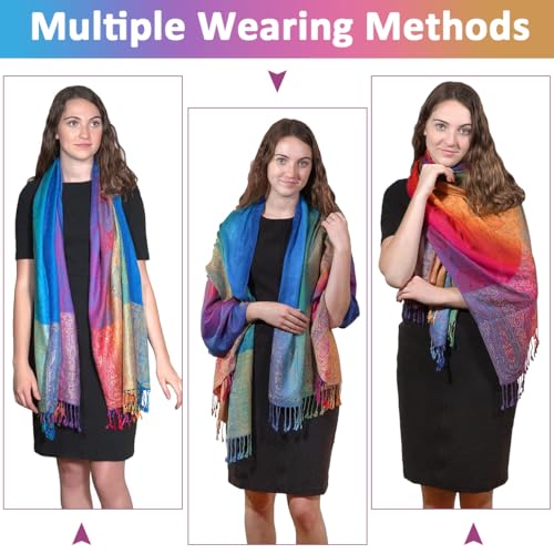 PALAY Women Shawl Long Scarf Shawl Aesthetic Color Jacquard Tassels Wraps Shawls Silk-touch Long Scarf Shawl Women Beach Wraps Beach Cover Ups, 70x200cm