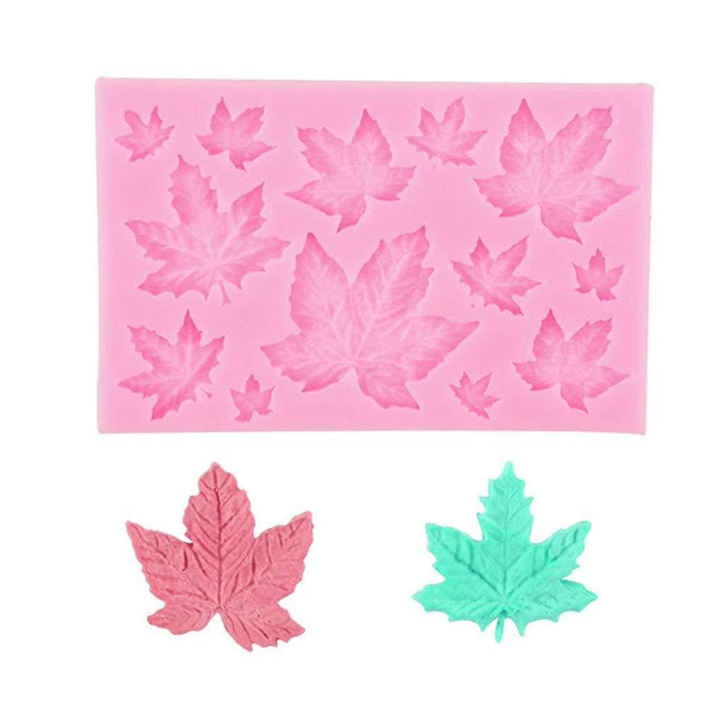 HASTHIP 5PCS Silicone Leaves Fondant Molds 3D Mini Maple Leaf Rose Shaped DIY Cake Decoration Molds