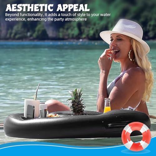 Proberos® Pool Drink Holder Inflatable Floating 8 Holes Party Accessories Tray for Pools Beach Swimming Supplies Buffet Salad Food Drinks Hot Tub 3PCS
