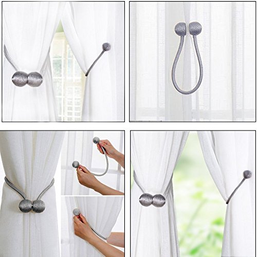 Supvox Magnetic Curtain Tiebacks Curtain Clips Rope Holdbacks Curtain Weaving Holder Buckles for Home Office Decoration, Pack of 2, Solid
