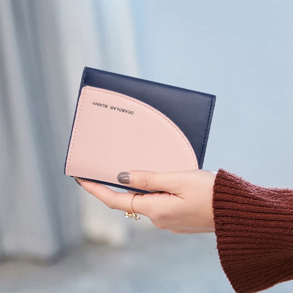 PALAY Small Women's Wallet PU Leather Wallet Ladies Purse Stitching Contrast Credit Card Holder Mini Money Bag with Zipped Coin Pocket for Teenager Girls