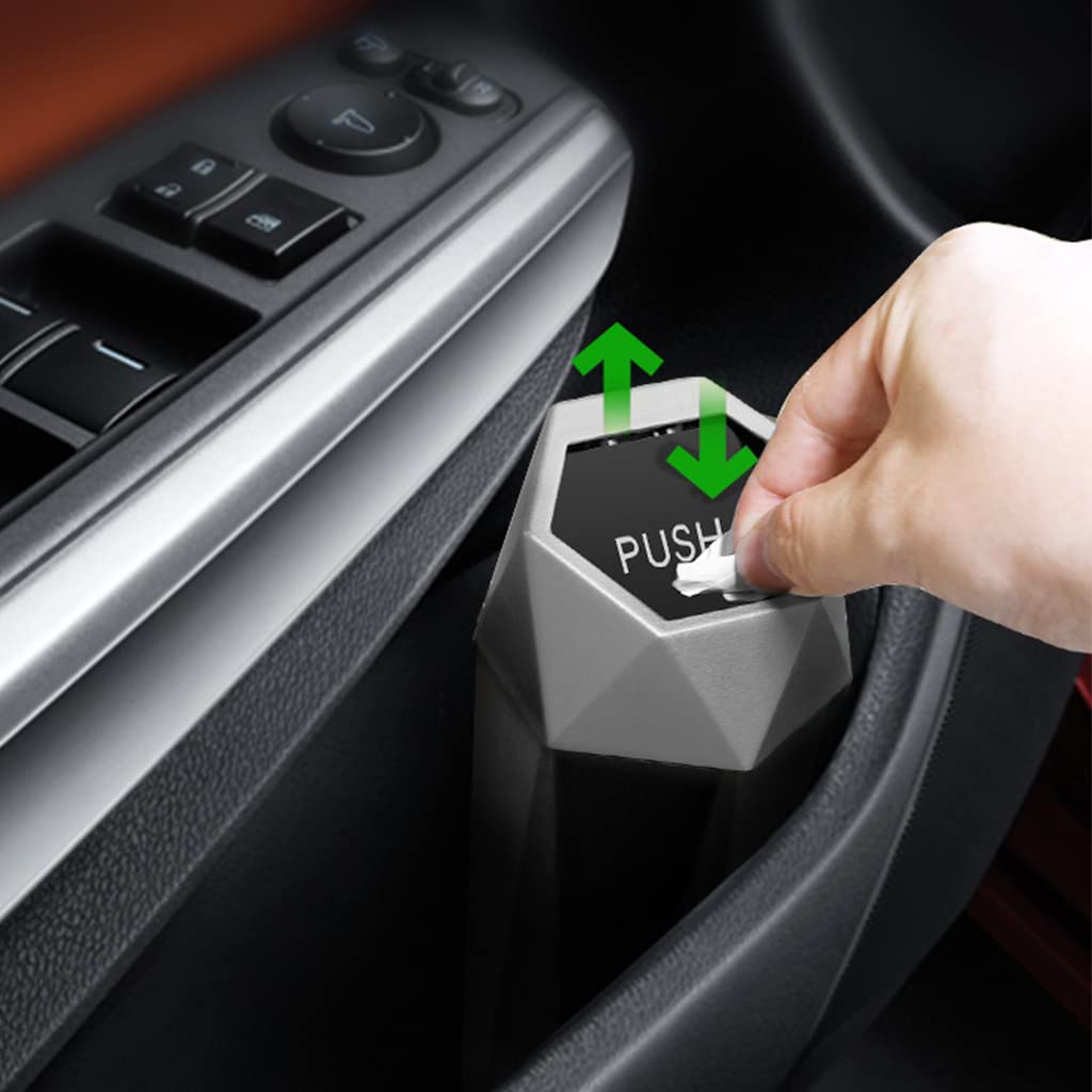ZIBUYU 550ml Car Trash Can with Lid, Car Ash Bin ABS Car Trash Bin for, Easy to Clean, Portable Trach Can for Car, Home, Office, Travel, Sliver