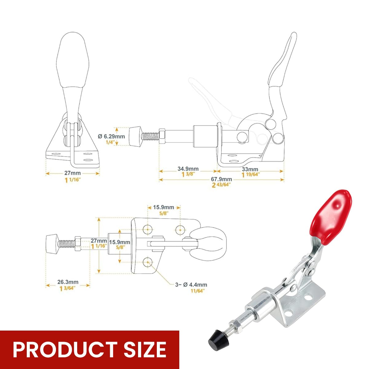 Serplex 4Pcs Toggle Clamps Push-Pull Toggle Clamps Galvanized Iron Straight Line Toggle Clamps with 100lbs Holding Capacity Quick Release Push Pull Clamp for Woodworking Jigs and Fixtures