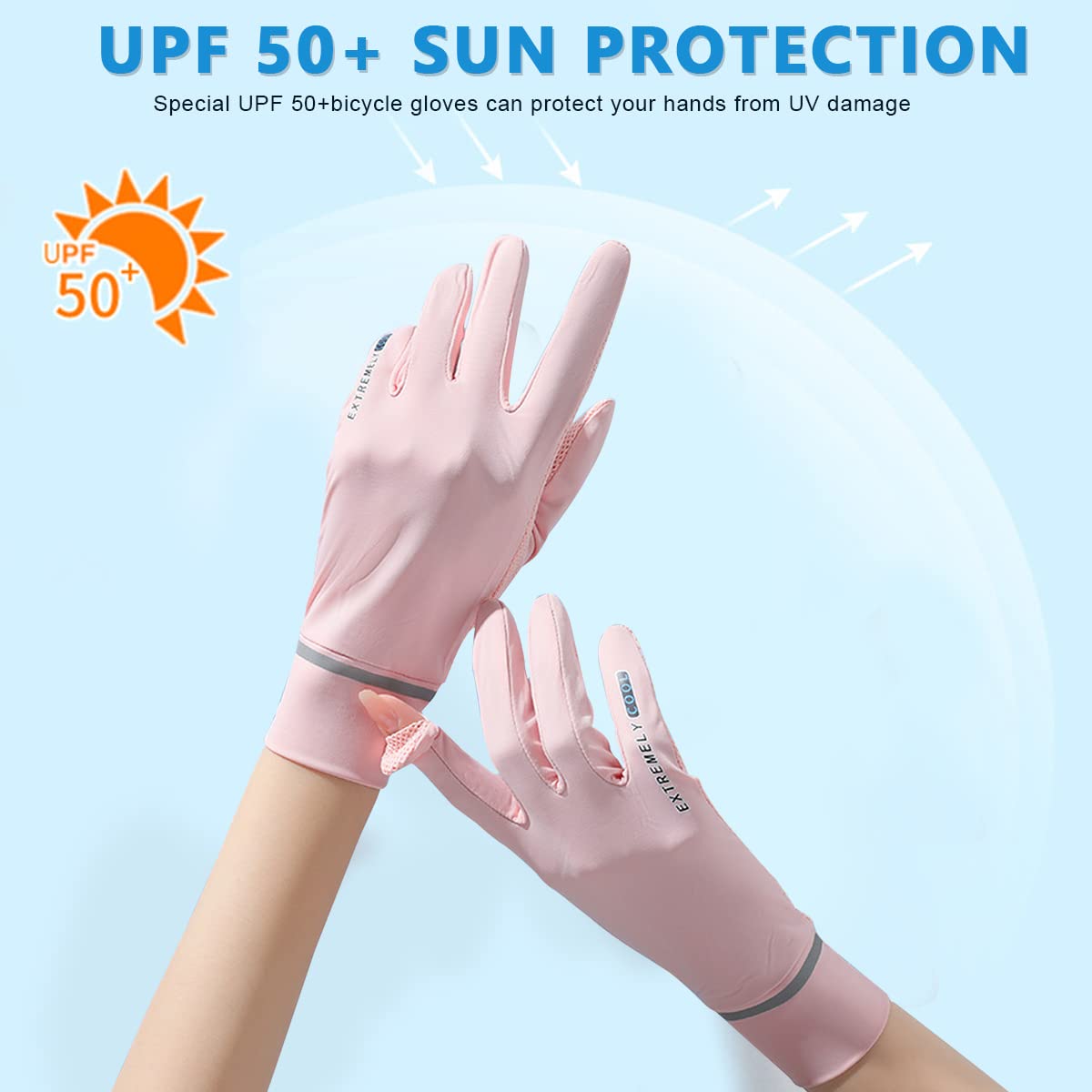 PALAY Hand Gloves for Women Sun Protection Non Slip Touch Screen Gloves, Cooling Summer Bike Gloves for Cycling Fishing, Mesh Breathable Full Finger Gloves - UPF 50+, Pink