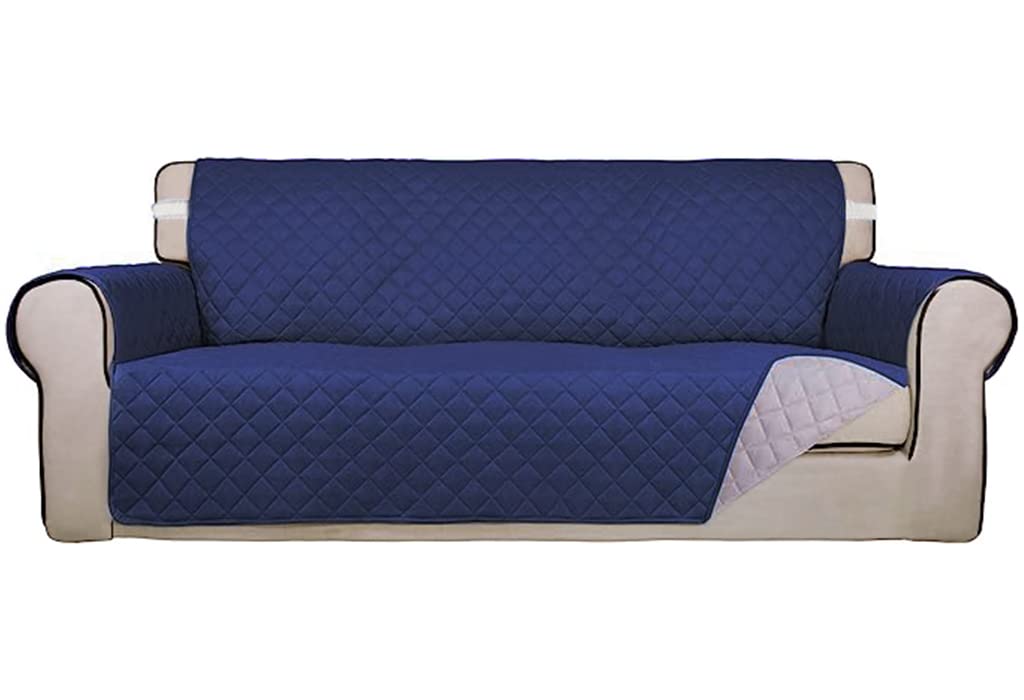 HASTHIP Sofa Cover 2 Seater, Sofa Slipcover, Reversible Oversized Water Resistant Couch Cover with Foam Sticks Elastic Straps, Furniture Protector for Children Pets Dog Cat, 130 * 196cm (Blue/Grey)