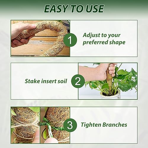 HASTHIP 2pcs 75cm Moss Stick for Plants, Bendable Plant Stakes and Supports for Money Plant, Climbing Indoor Potted Plants, Natural Coconut Fiber Plants Pole