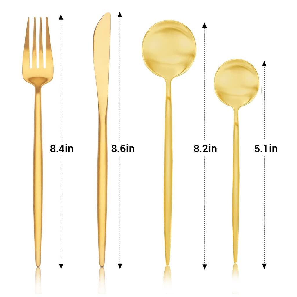 HASTHIP Premium Gold Stainless Steel Fork Spoon Coffee Spoon 4 Piece Set, Spoon Fork Outdoor Gift Set, Flatware with Gift Box Dinnerware Cutlery Set Tableware Set (Gold)