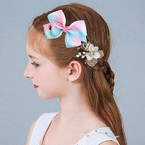 GUSTAVE Colour-3 6Pcs Unicorn Grosgrain Ribbon Hair Barrettes Bows Alligator Clips & Accessories For Girls